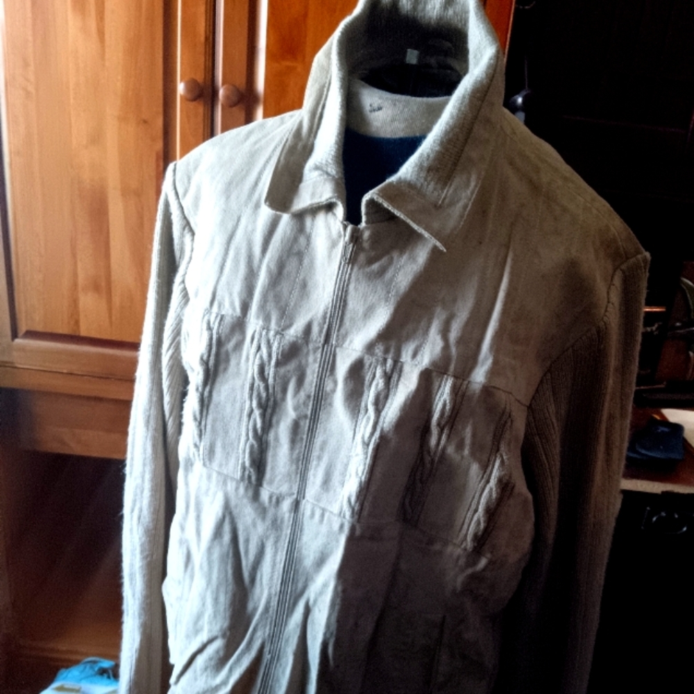 1980s vintage split suede sweater coat knitted large beige.